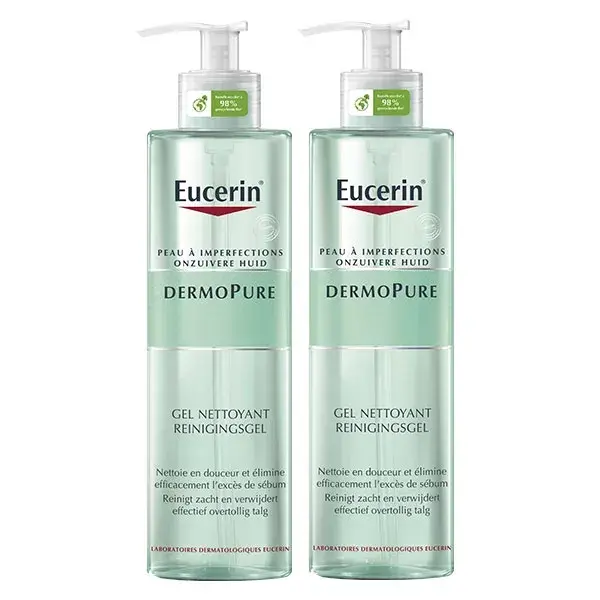 Eucerin DermoPure Gel de Limpeza para Pele Oleosa e com Tendência Acneica, Pacote com 2 x 400ml