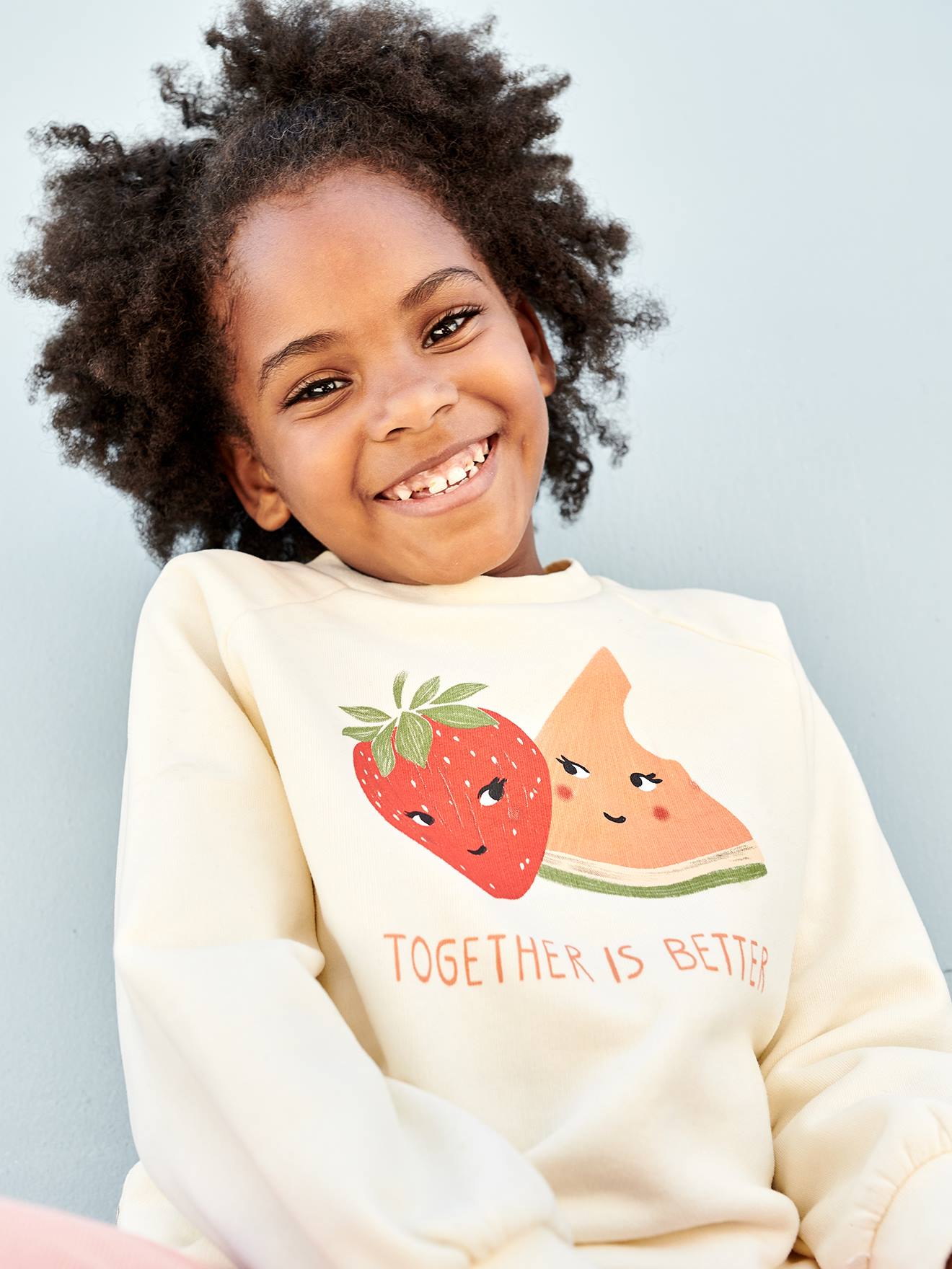 Moletom rosa claro com estampa de frutas para meninas
