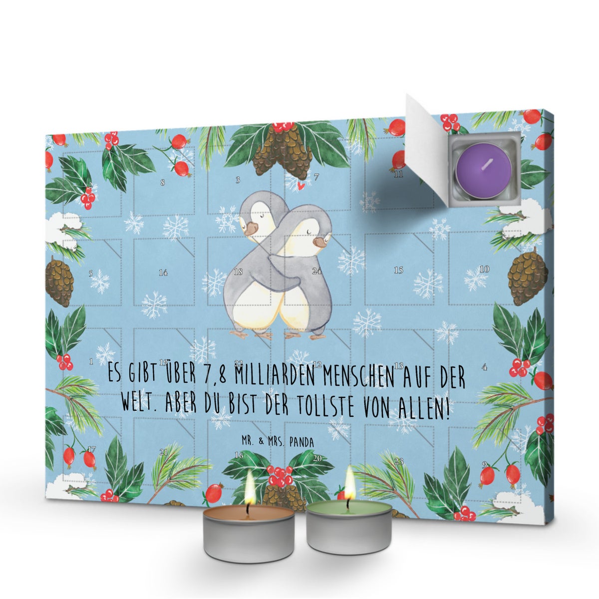 Mr. & Mrs. Panda Geurkaars Adventskalender Pinguïn Knuffelen - Pastelblauw