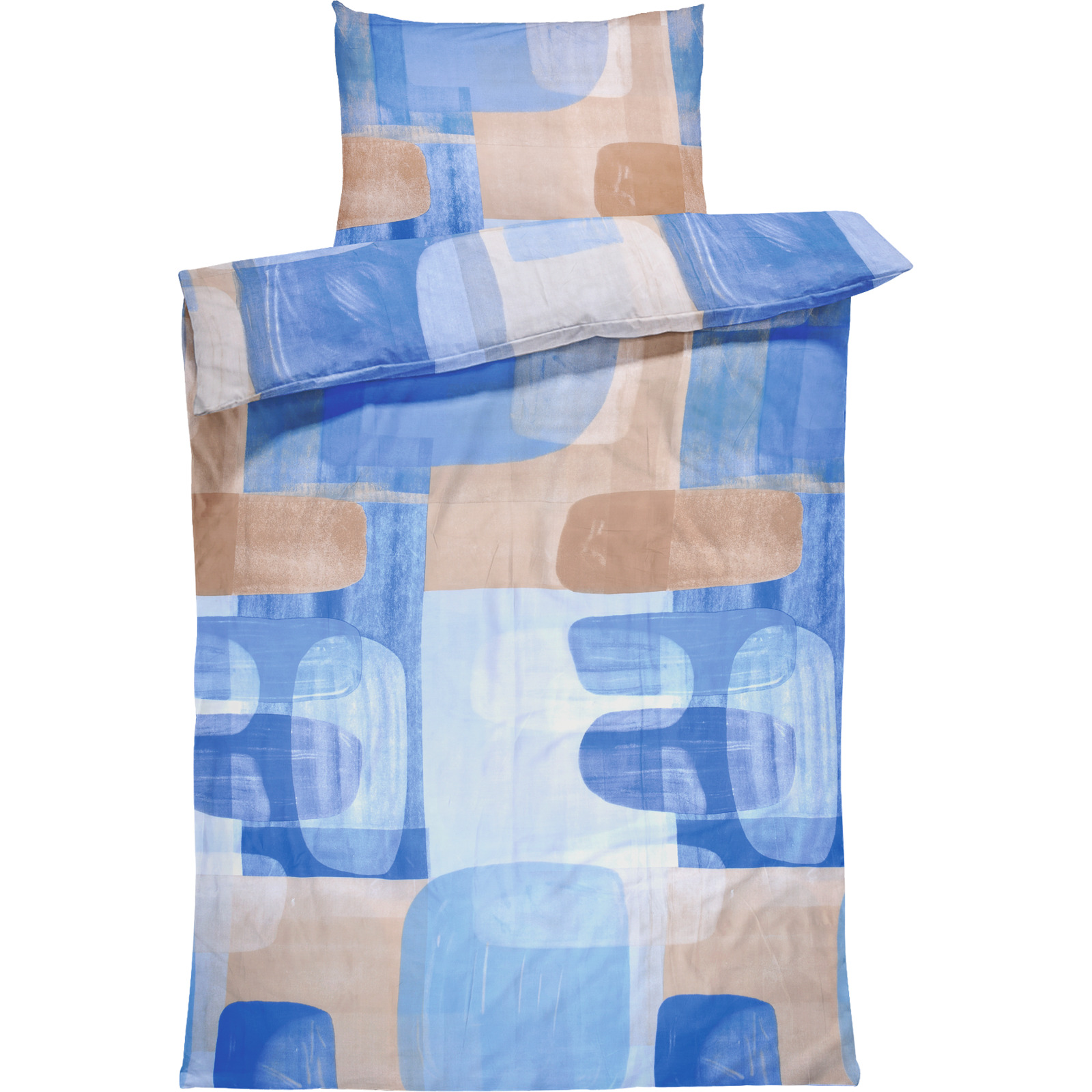 Bettwäsche Satin Geometrie blau 160x210 65x100 Bettanzug Nord