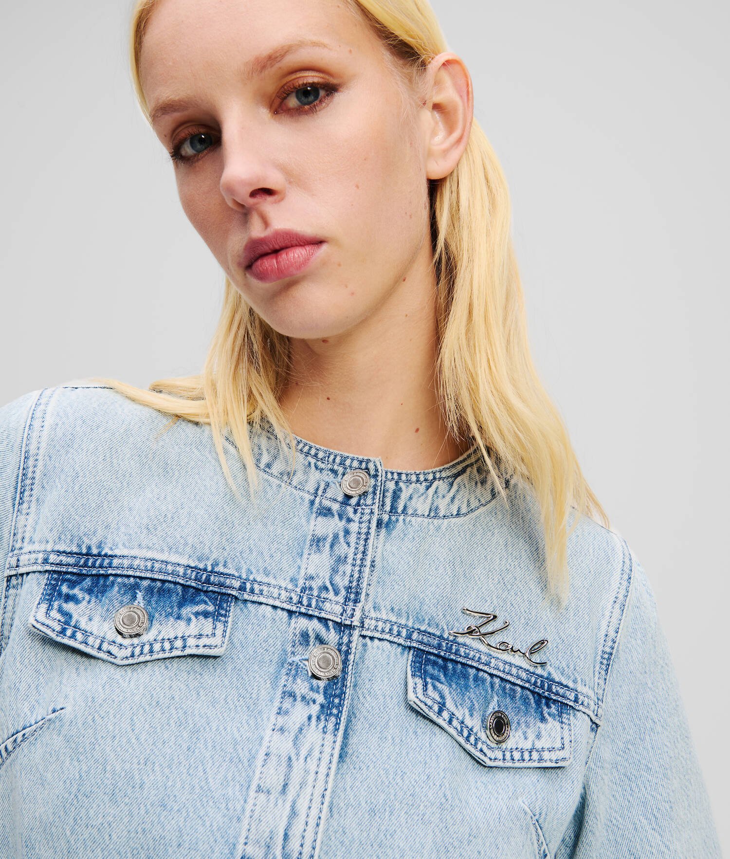 VESTE EN JEAN SANS COL - Denim Bleu Clair