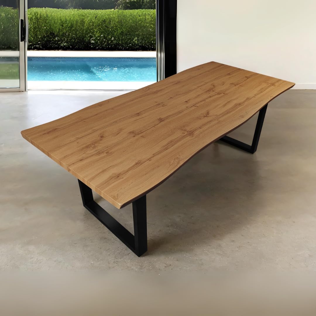 Esstisch 220x100 cm Holz 40mm Eiche-Optik, U-Gestell schwarz, Baumkantentisch aus Holz, Casa Massiva