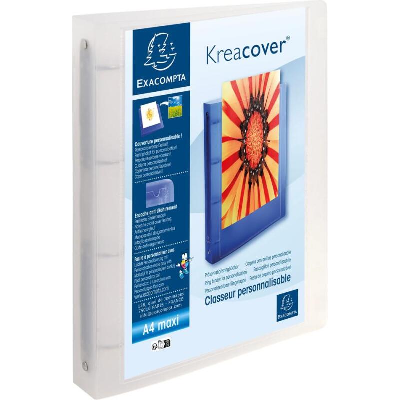 Classeur 4 anneaux plastifié Exacompta Kreacover®personnalisable A4 maxi - Dos 4 cm couleurs assorties