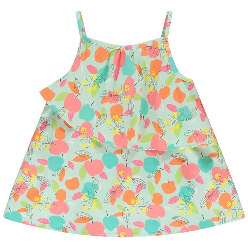 Tunique à bretelles en voile de coton imprimé fruits pour fille - Bleu