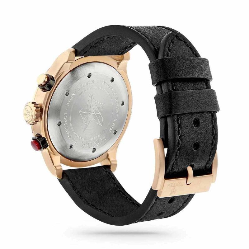 Montre Homme Foxter Avalone bracelet cuir noir, Boîtier Acier PVD Rose et fond gris - FR6043C1BC1