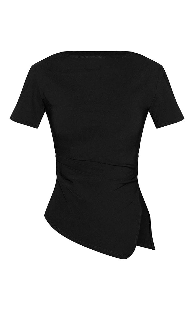 Noir Haut Long Asymétrique En Bengaline Froncée Avec Détails