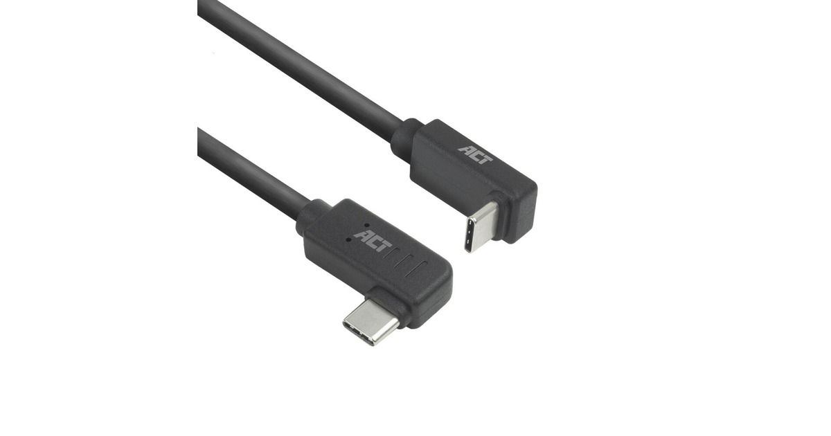 ACT ConnectivityUSB 3.2 USB-C (omhoog/omlaag haaks) naar USB-C (links/rechts haaks) kabel  (Zwart, 10 Gbit/s, 60W, 1 meter)