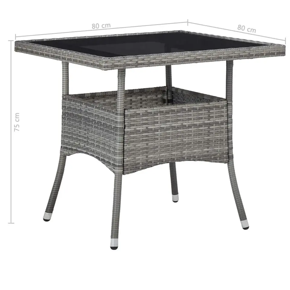 vidaXL - 5-delige Tuinset grijs - Poly rattan en glas - 80x80 cm