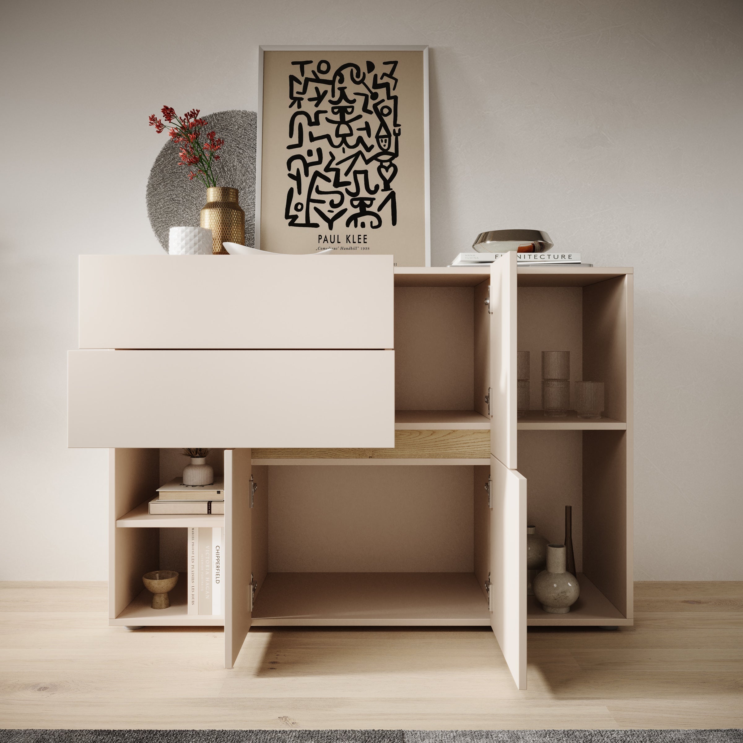 Meubella - Lombok - Dressoir - Beige - 120x42x85 cm