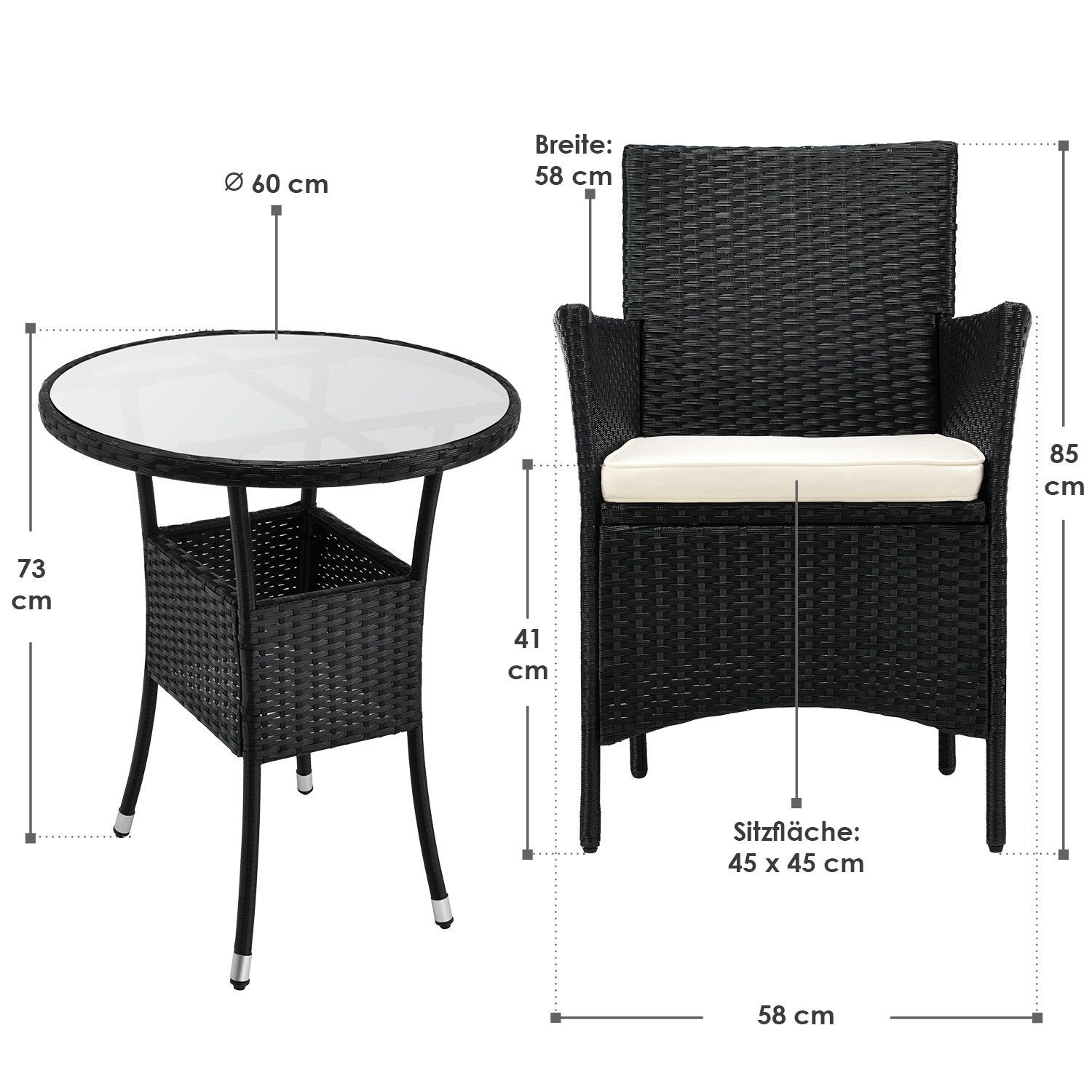 Juskys Polyrattan Balkon Set Bayamo 3-teilig für 2 Personen – Balkonmöbel mit Tisch & 2 Stühlen