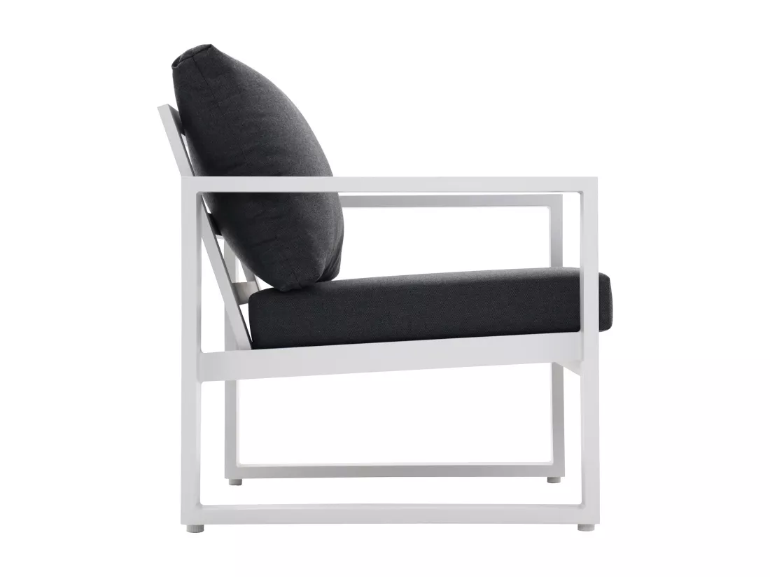 Salon de jardin en aluminium : un canapé 3 places, 2 fauteuils et une table basse - Blanc coussins noirs - JALLY de MYLIA