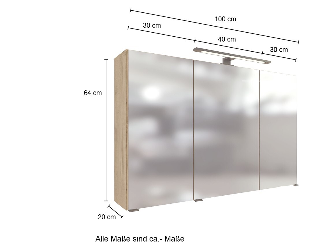3D-Spiegelschrank - Wotaneiche - 100 cm