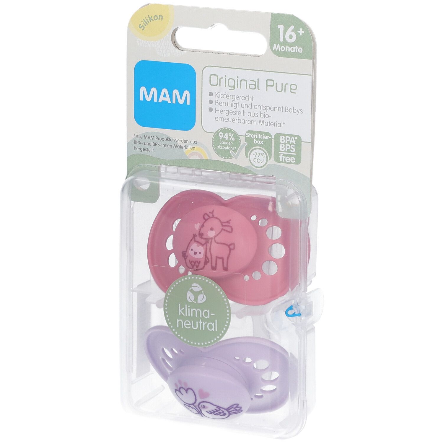 MAM Original Pure Silikonschnuller 16+ Monate, Reh/ Vogel