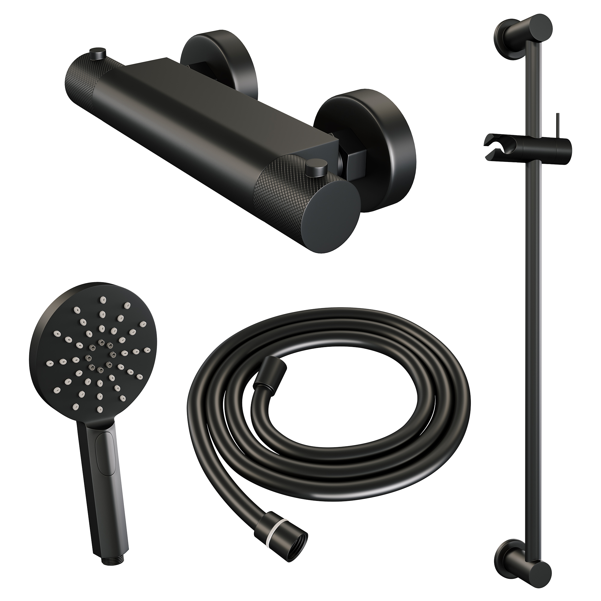 Brauer Black Carving thermostatische douchekraan met glijstang en 3 standen handdouche mat zwart