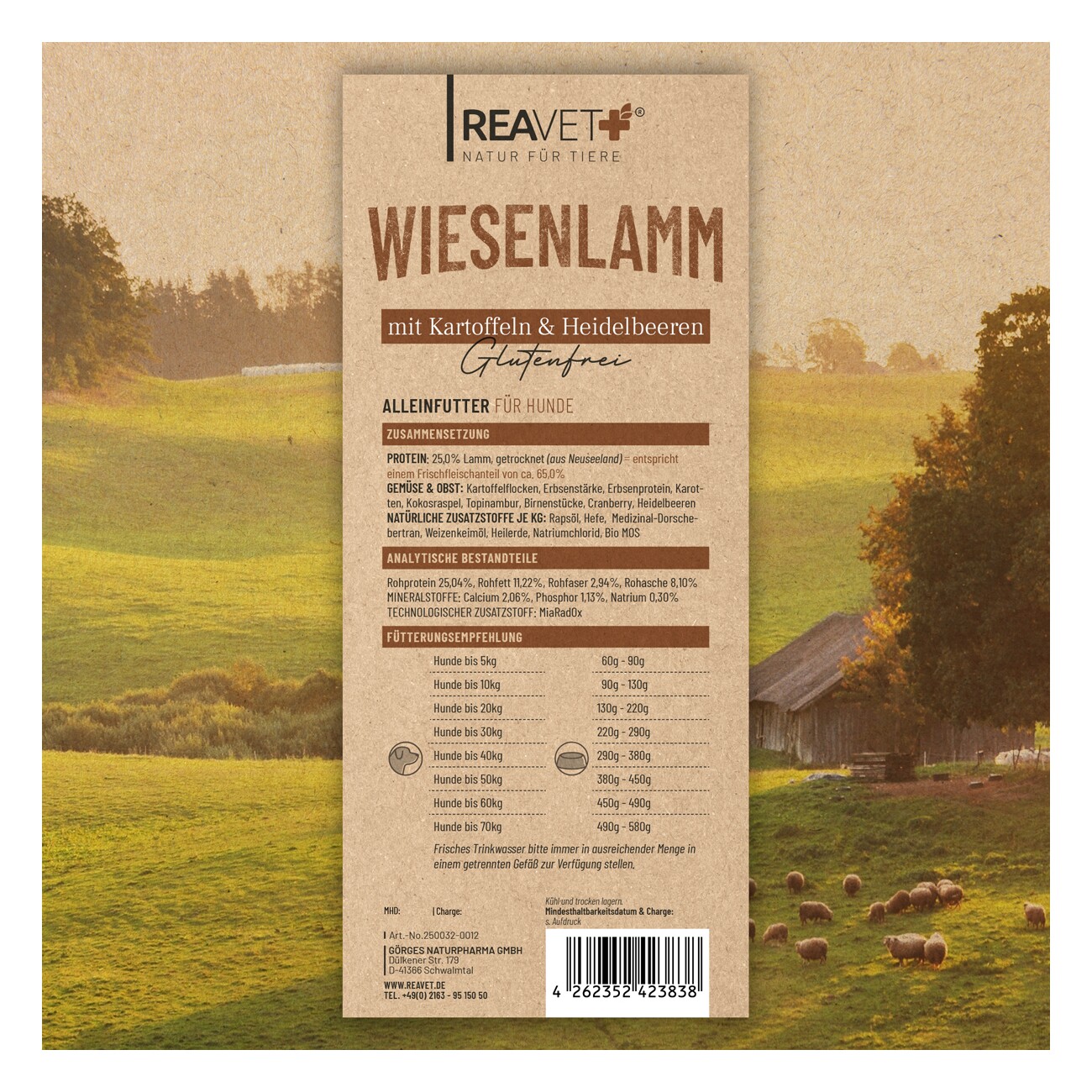 REAVET Trockenfutter Wiesenlamm mit Kartoffeln & Heidelbeeren 12kg