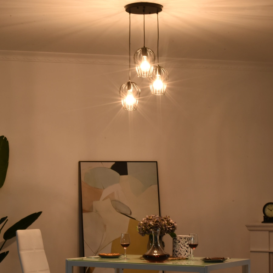 HOMCOM Pendelleuchte mit dem Metalldrahtkäfig-Design schwarz