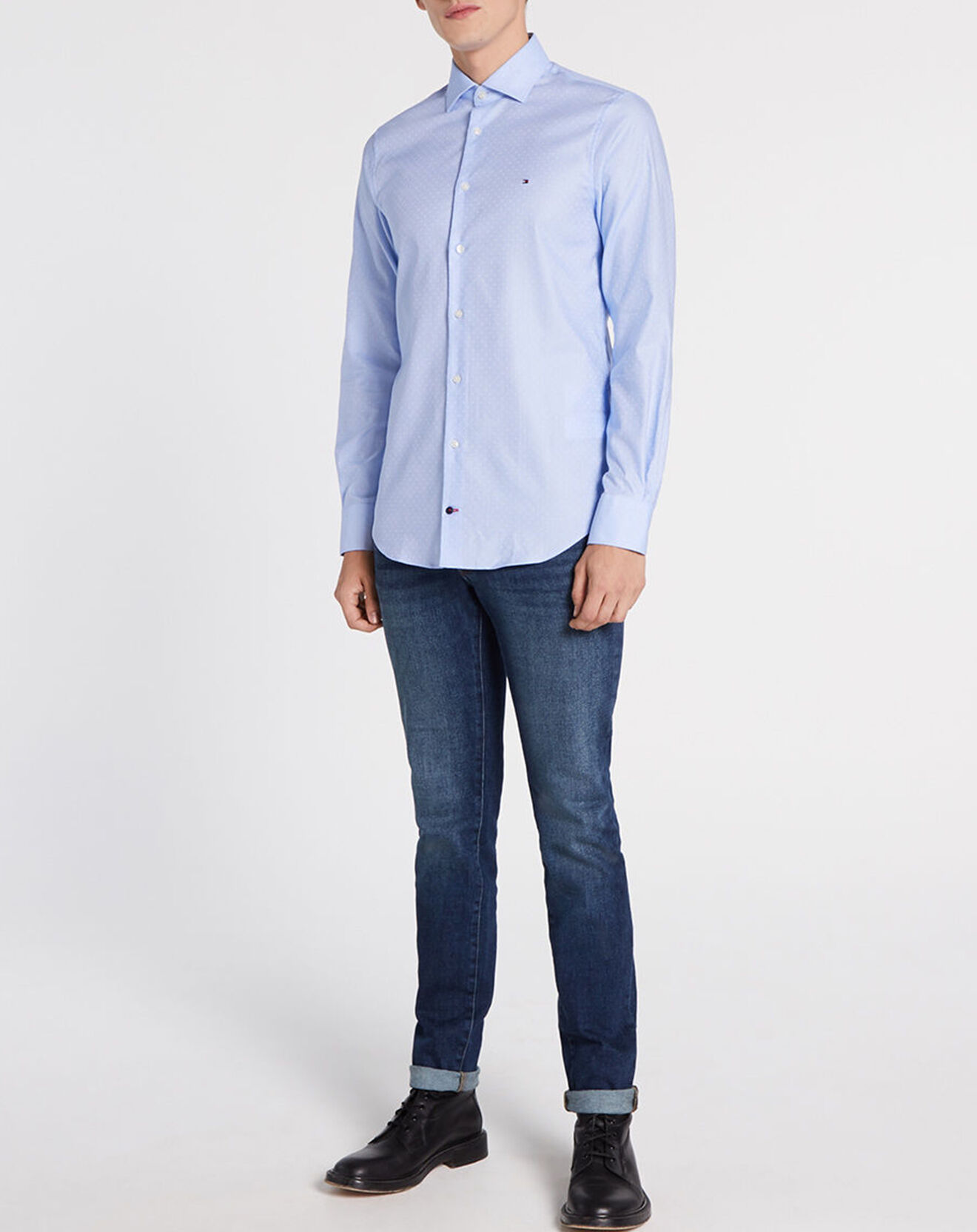 Tommy Hilfiger Chemise slim fit Dobby à pois bleue