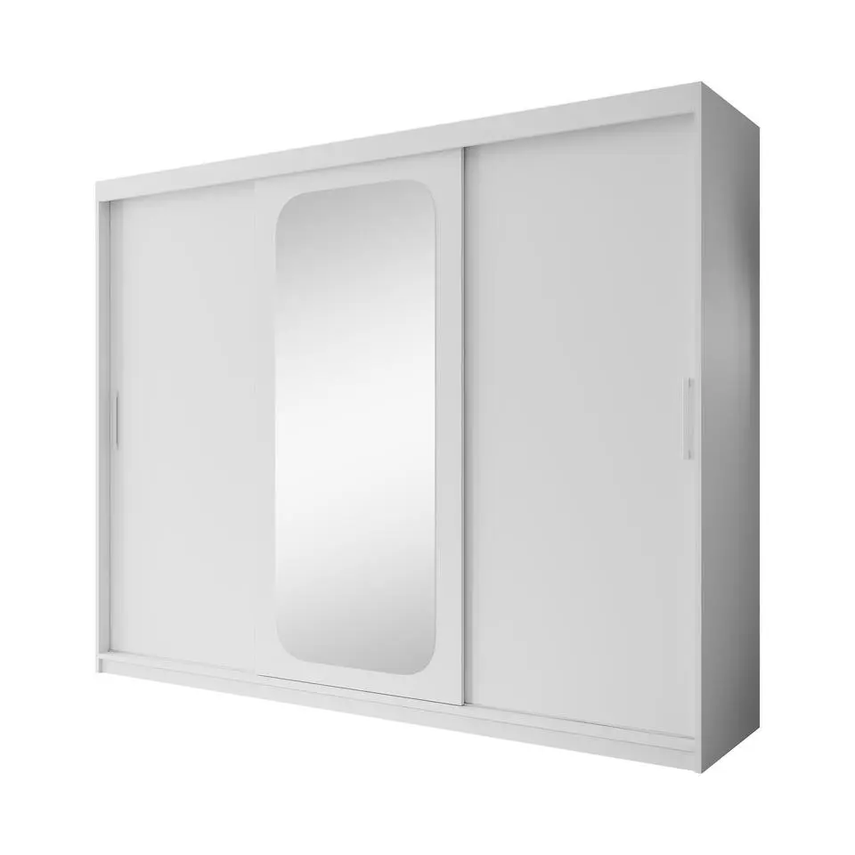 Meubella - Kledingkast Pete - Wit - 250 cm - Met spiegel