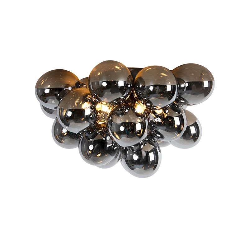 Design plafondlamp zwart met smoke glas 6-lichts - Uvas