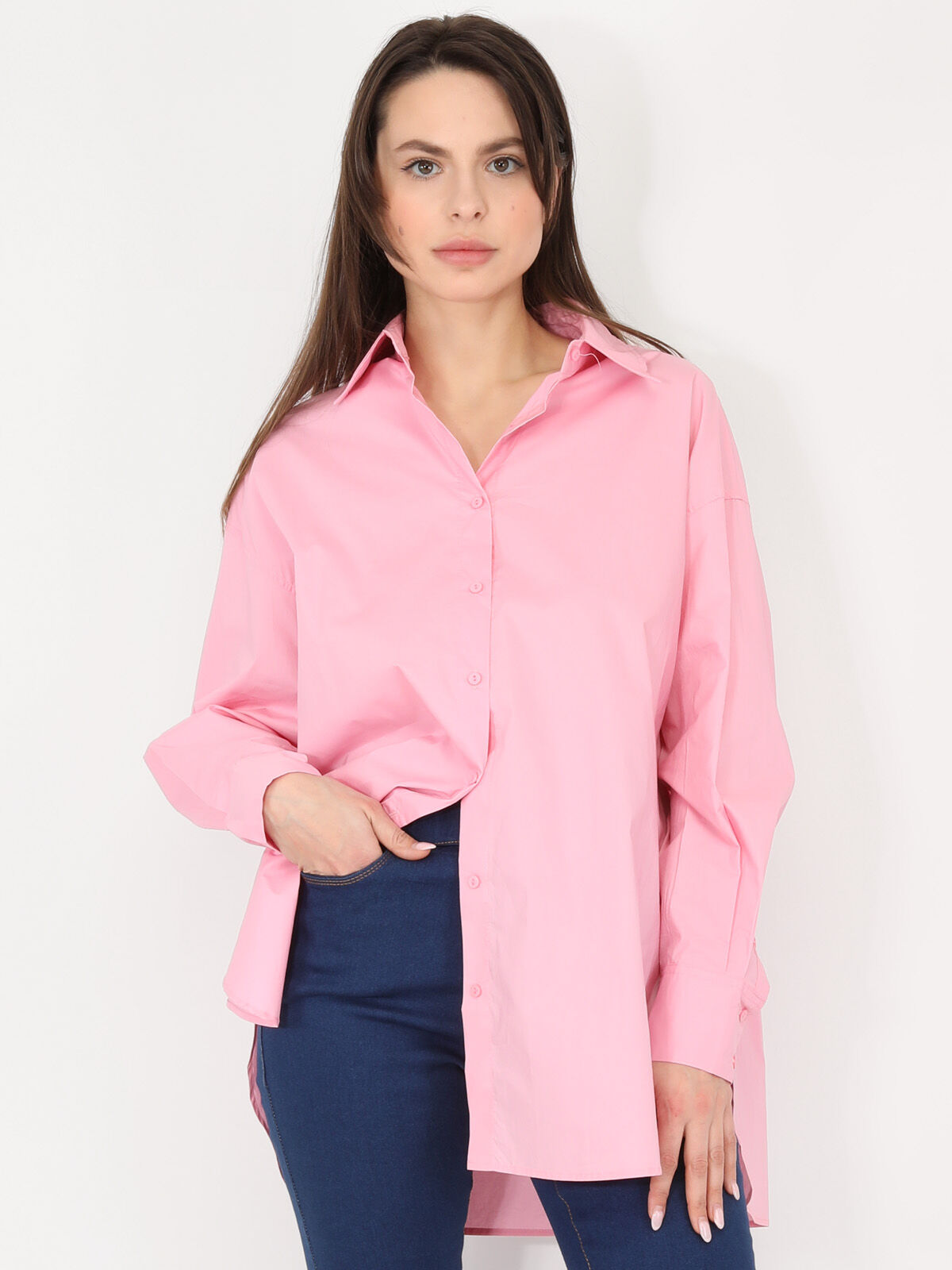 Chemise oversize à fentes- Rose