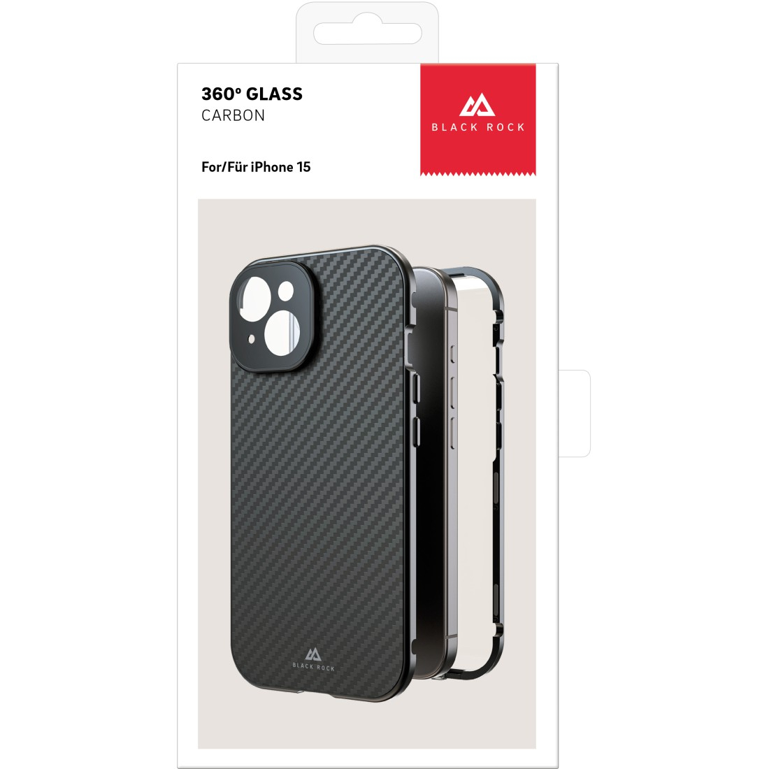 iPhone 15 Magnetische 360° Glass Schutzhülle mit Echt Carbon Backcover   Display- / Kameraschutz (1300TGCB02) - Schwarz