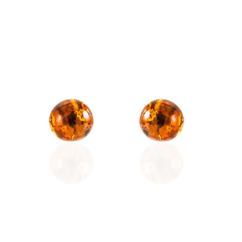 Boucles D'oreilles Puces Brunhild Argent Blanc Ambre