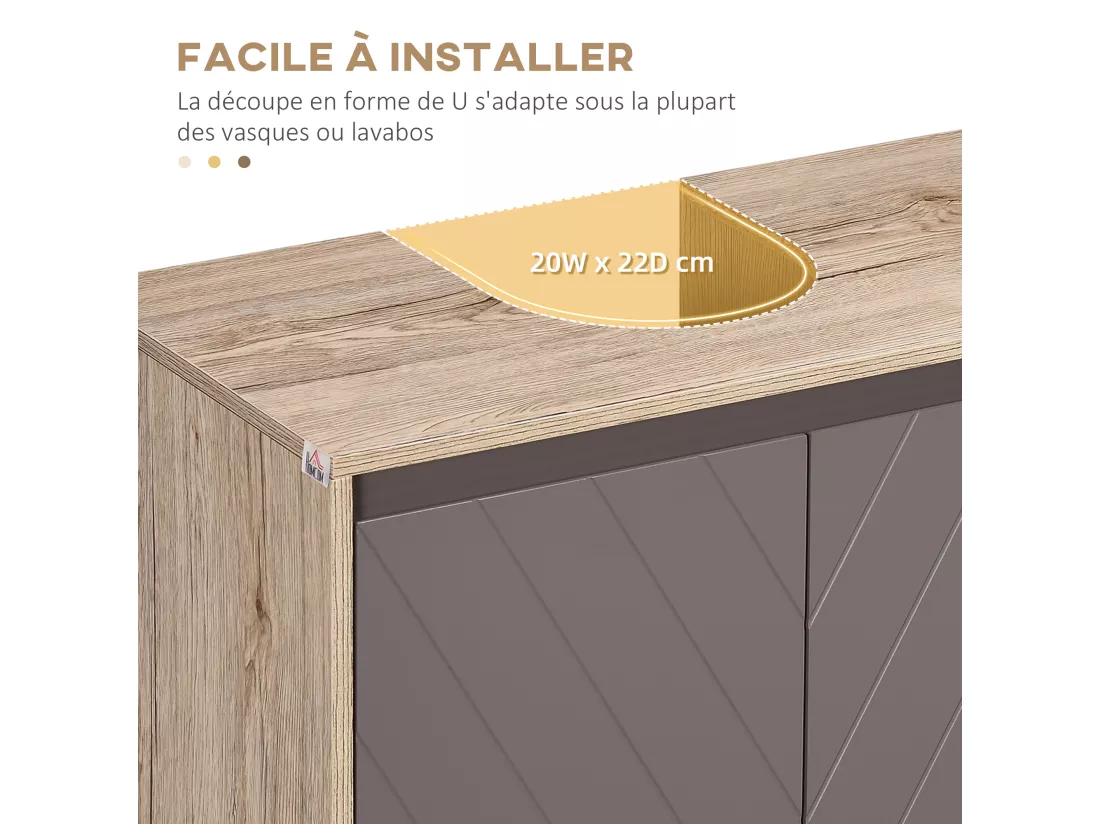 Meuble salle de bain - meuble sous-vasque - placard 2 portes avec étagère - dim. 60L x 30l x 59H cm - panneaux particules chêne clair gris