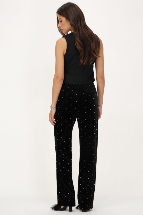 Zwarte velvet pantalon met kraaltjes