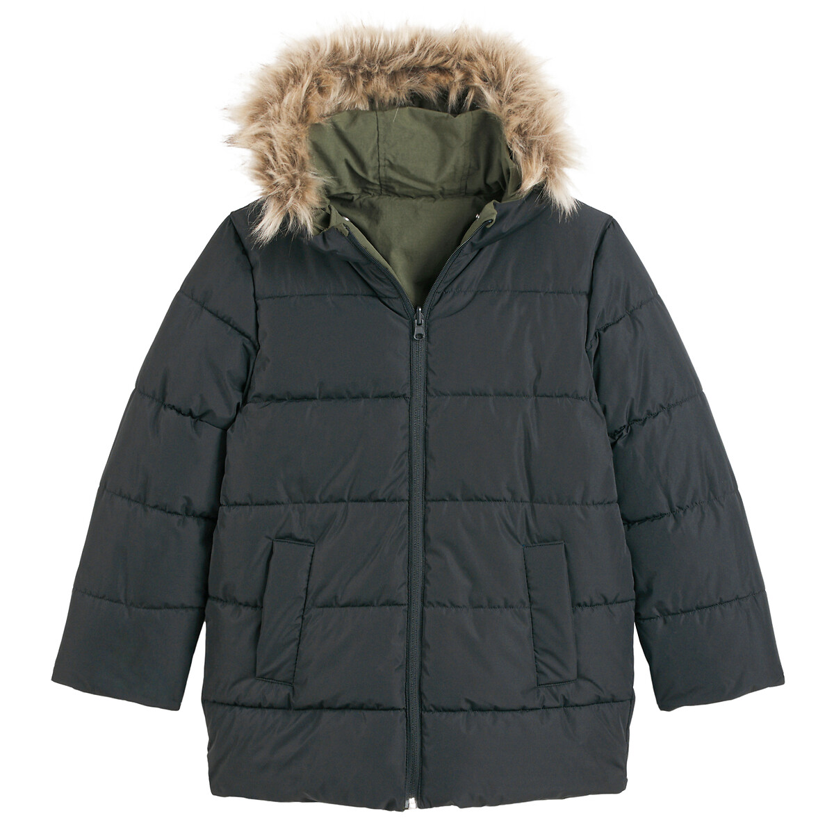 COLEÇÕES LA REDOUTE<br>Parka reversível com capuz forrado com pele sintética