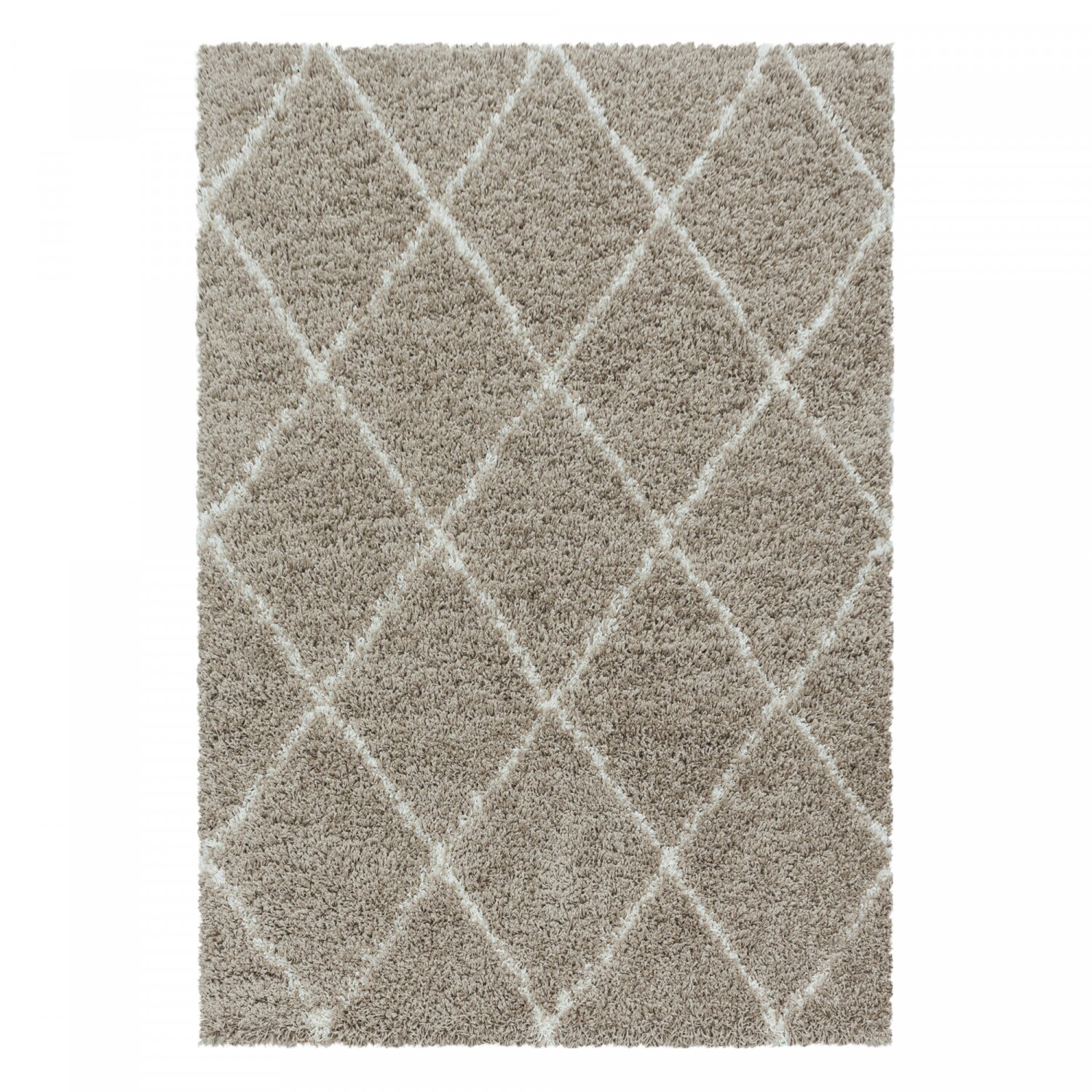 Moderner Hochflor Teppich, Skandinavischer Stil mit Rautenmuster, Shaggy Teppich