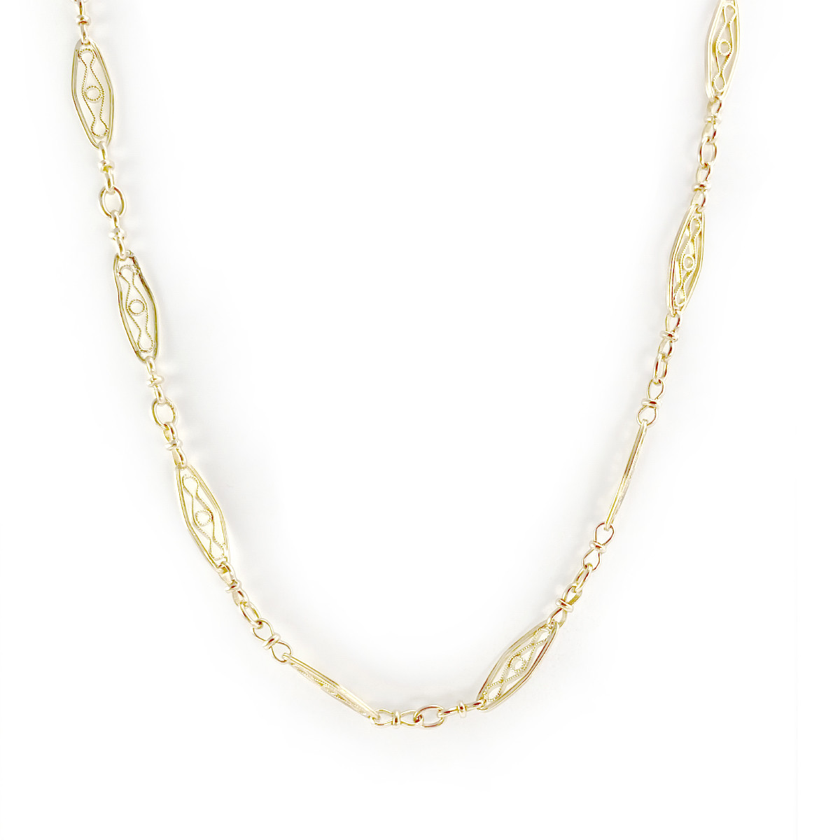 Collier d'occasion or 750 jaune maille filigrane 47 cm