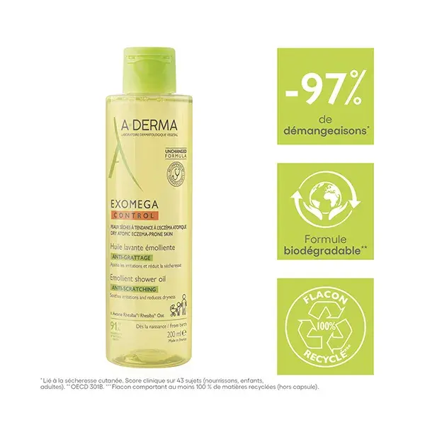 A-Derma Exomega Control Huile Lavante Émolliente Anti-Grattage 200ml
