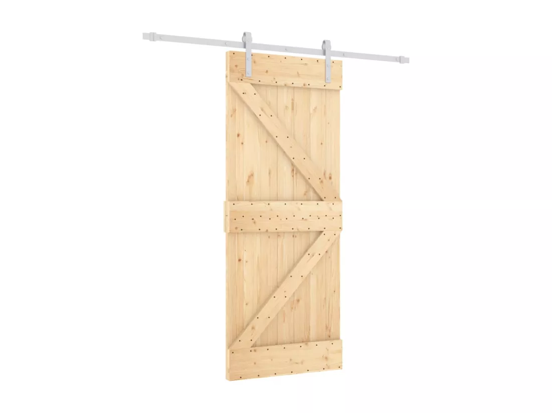 Porte coulissante et kit de quincaillerie 85x210 cm pin massif