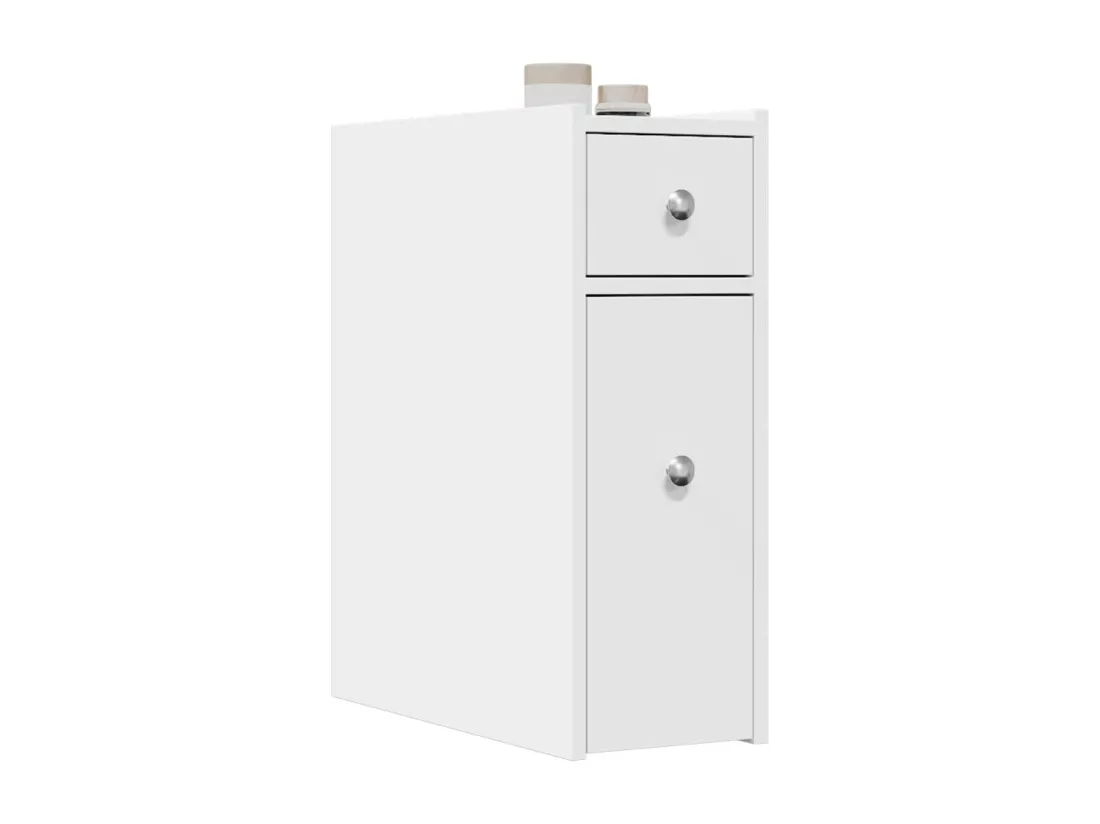 Armoire de salle de bain étroite avec roulettes blanc
