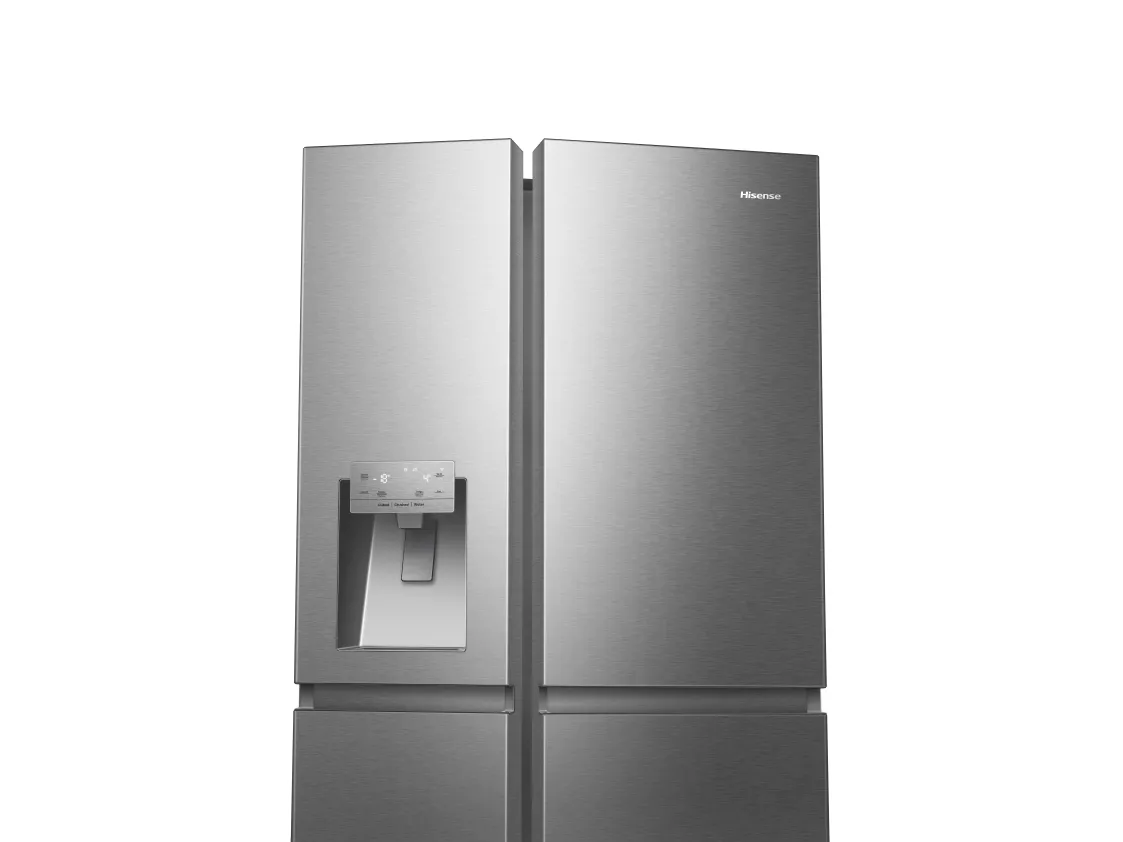 Hisense RS818N4TIC, Fritstående, Amerikansk dør, Rustfrit stål, Berøring, LED, På døren