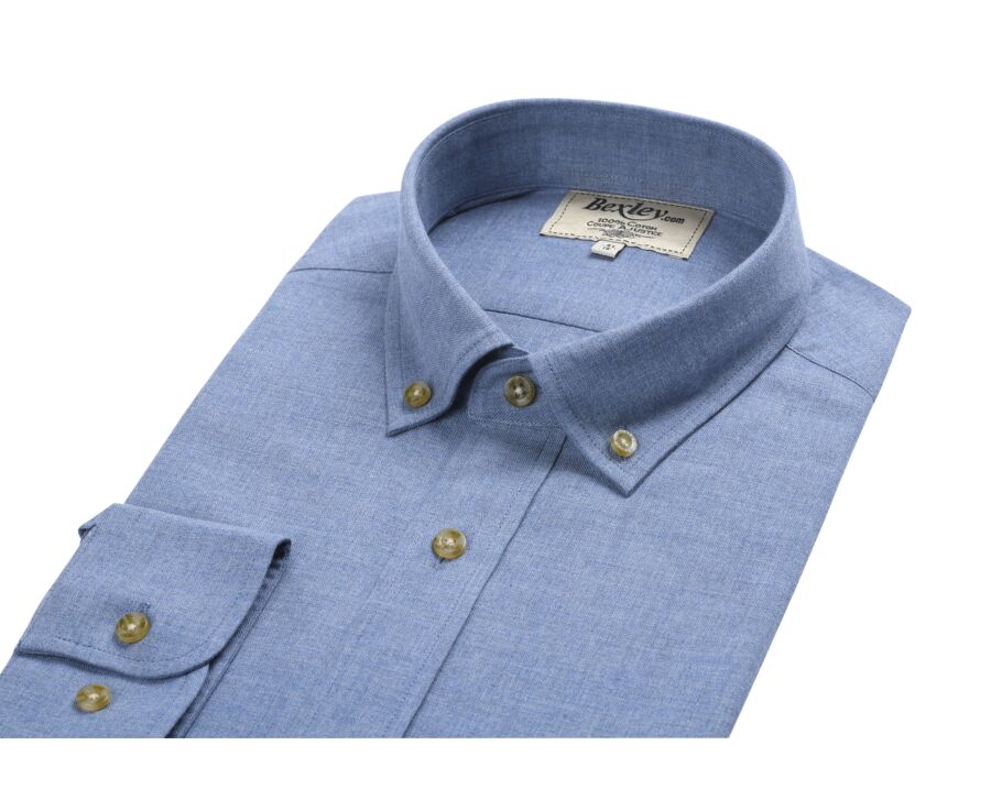 Chemise flanelle bleu chiné - Poche poitrine - ALEXANDER