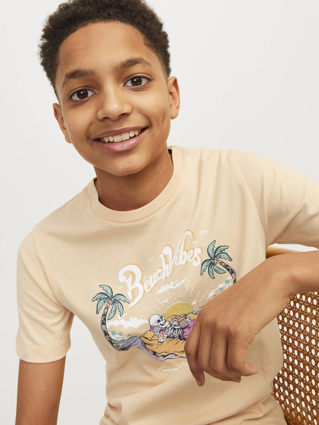 JACK & JONES T-shirt JJZION met printopdruk zachtoranje
