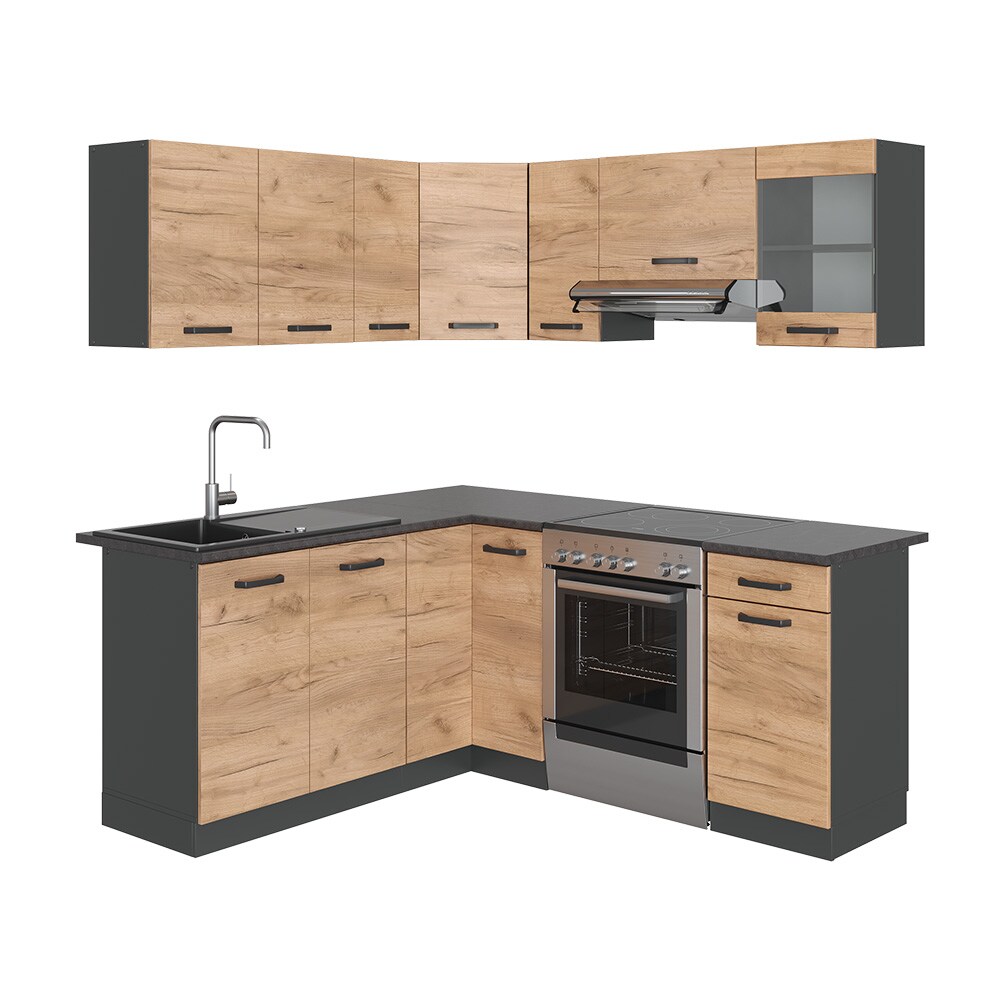 Vicco Eckküche Küchenblock Einbauküche Rick Anthrazit Eiche 190 cm modern Küchen Schränke Spülenunterschrank Eck-Unterschrank Eck-Hängeschrank Arbeitsplatte Küchenmöbel Küchenzeile L-Küche