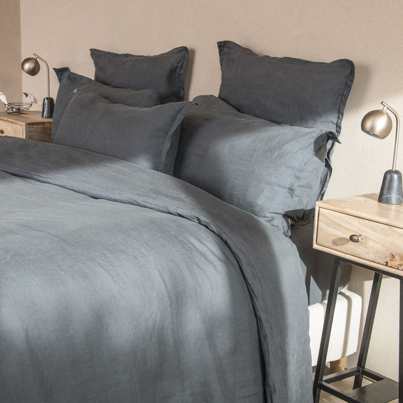 Febronie Drap housse lin lavé Hortense gris ardoise