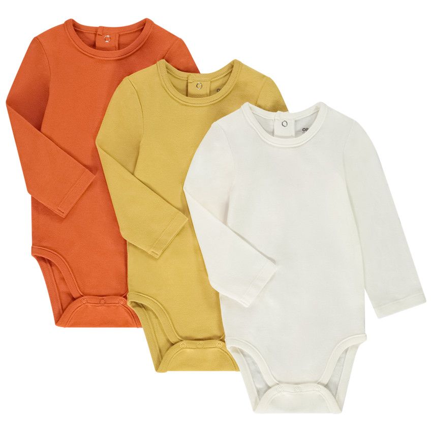Lot de 3 bodies manches longues unis pour bébé - Jaune