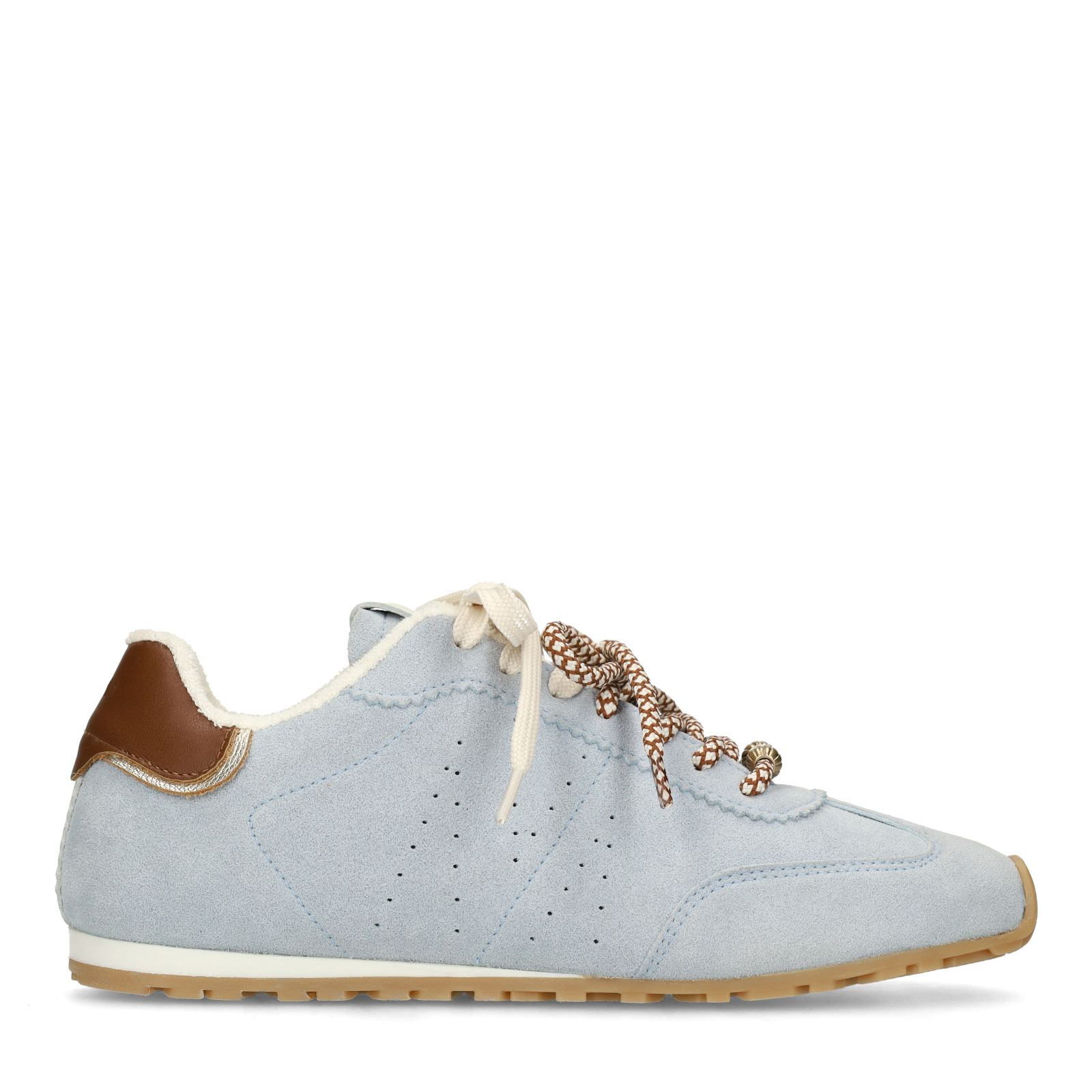 Blauwe suède sneakers met dubbele vetersluiting