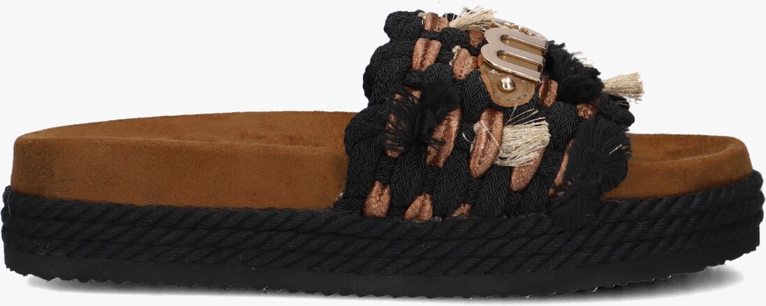 zwarte mou slippers monoband rope sandal fringes