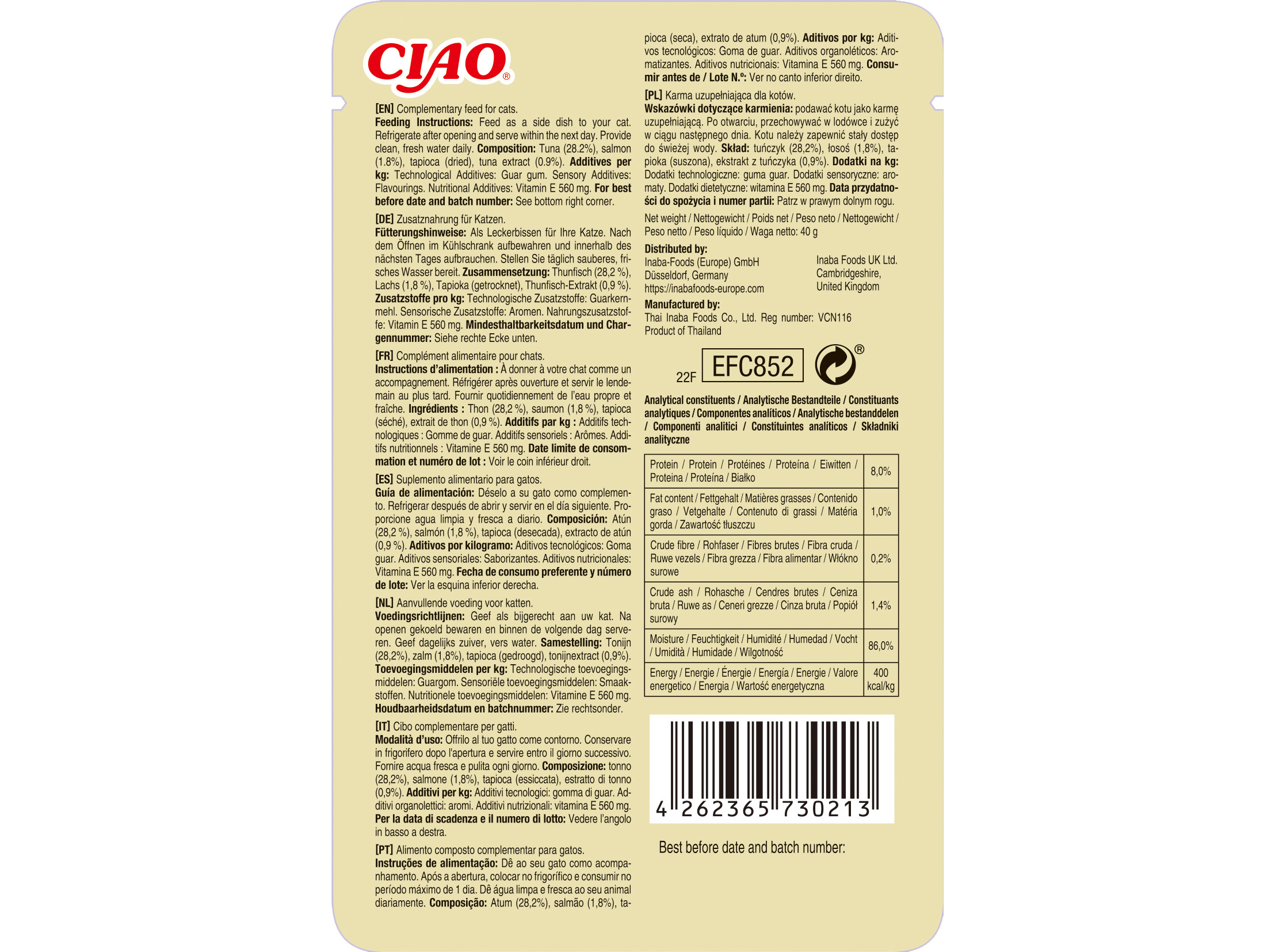 COMIDA HÚMIDA GATO CIAO BISQUE ATUM/SALMÃO 40G