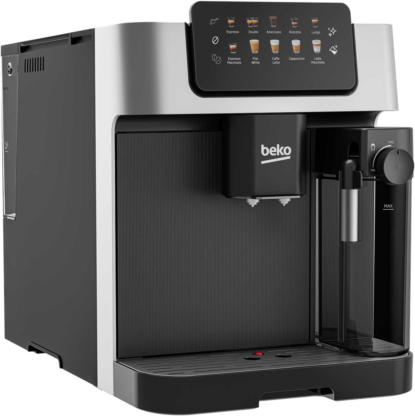 Beko - CEG7304X - Kaffeevollautomat mit Milchkännchen, digital, automatisches Vorschmelzen, Druck 19 bar - Schwarz, 27,5 x 40,5 x Höhe 34 cm