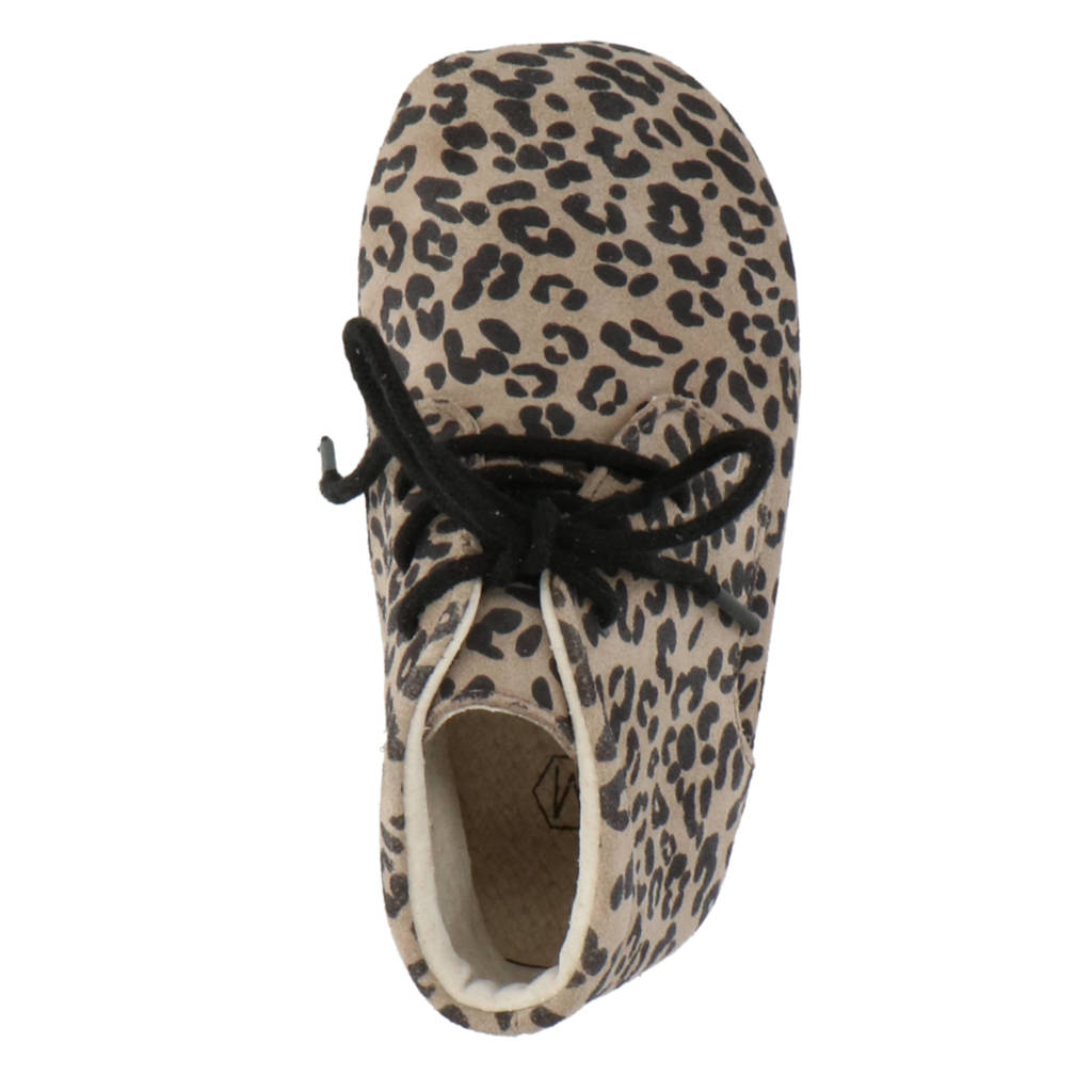 Mavies leren babyschoenen met panterprint beige