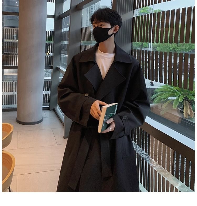 Diphon - Midi-trenchcoat met effen strikceintuur en dubbele rij knopen