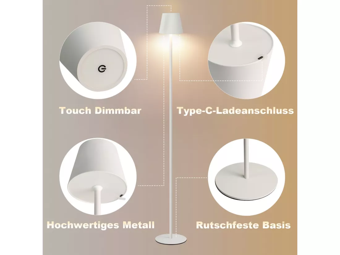 NETTLIFE LED Lampadaire Noir Moderne Dimmable 125cm 3 températures de couleur USB Salon