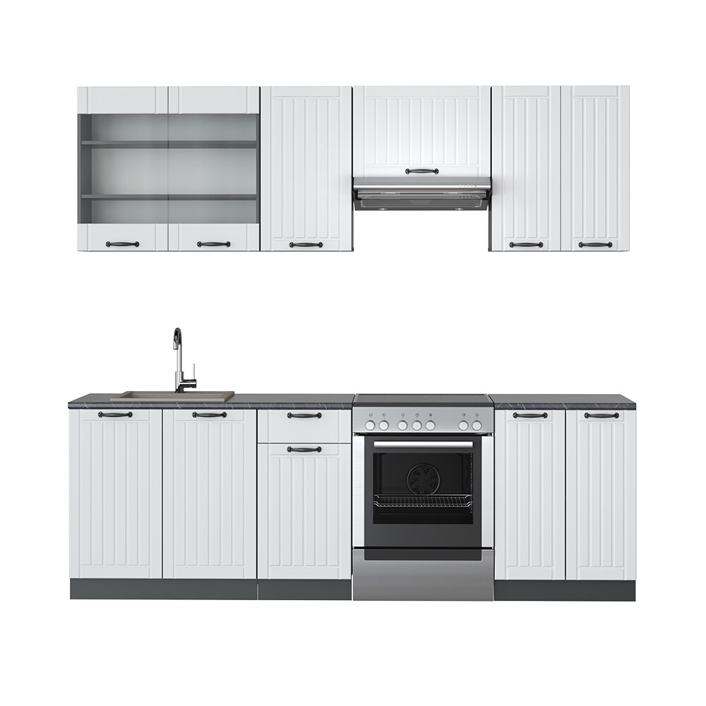 Vicco Küche Fame-Line 240 cm Küchenzeile Landhaus Küchenblock Einbau Anthrazit