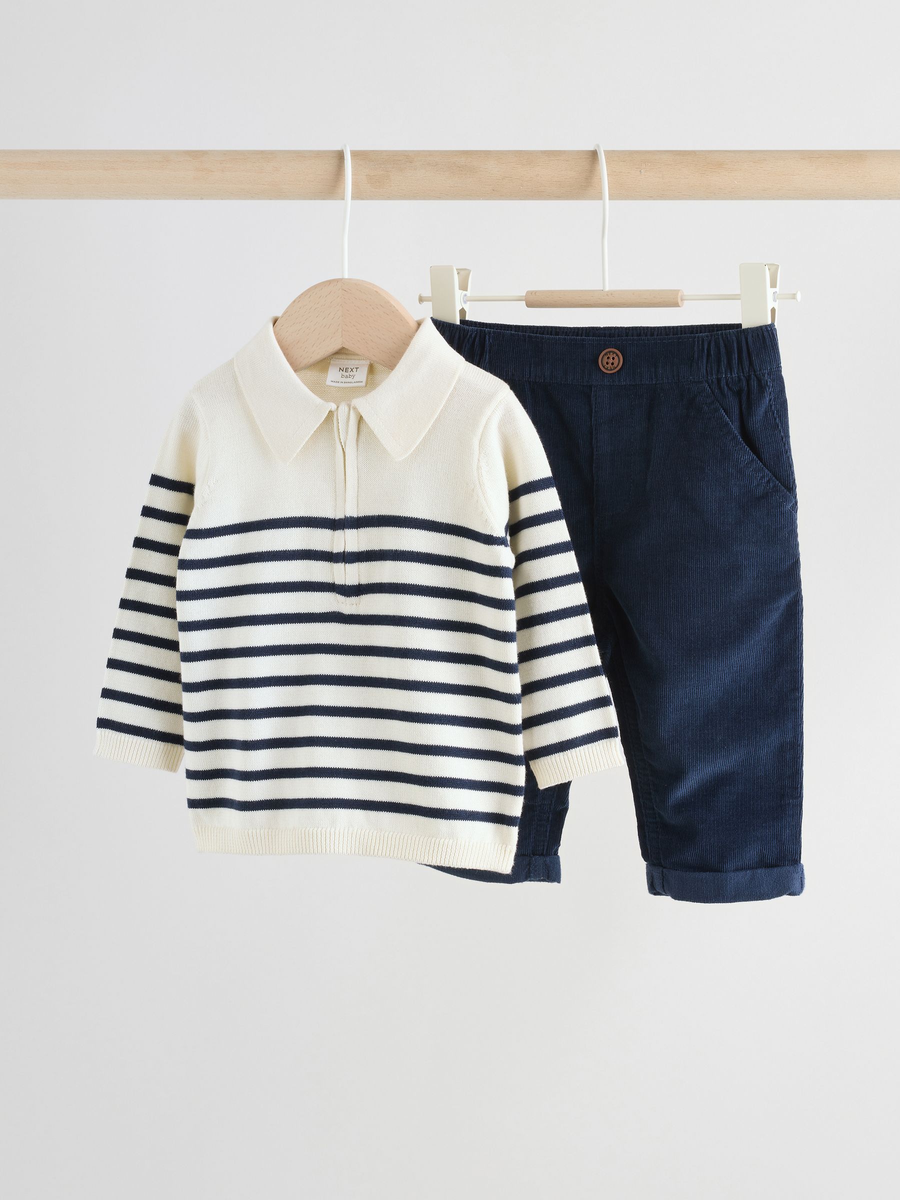 Marineblauw gestreept - Babyset van gebreide top en broek (0mnd-2jr)