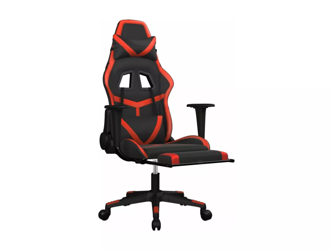 Chaise de jeu avec repose-pied Noir et rouge Similicuir